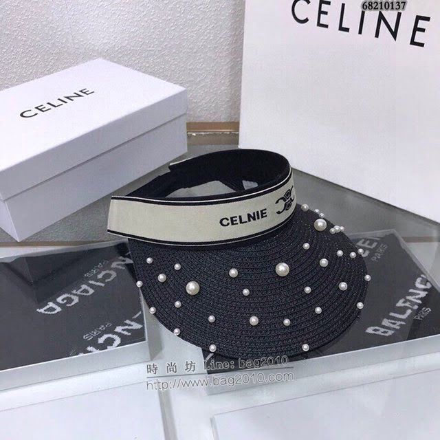 CELINE女士帽子 賽琳珍珠草帽空頂帽遮陽帽  mm1105